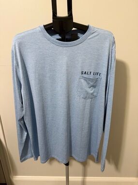Salt Life Men XXL Blue Long Sleeve Fishing Shirt Tuna Graphic Pocket